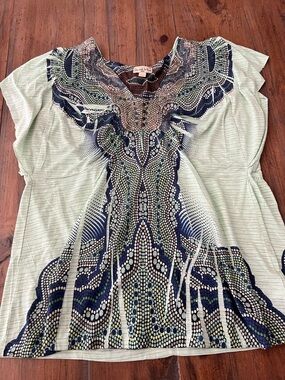 live and let live Mint Green Tunic with Navy Beaded-Style Yoke